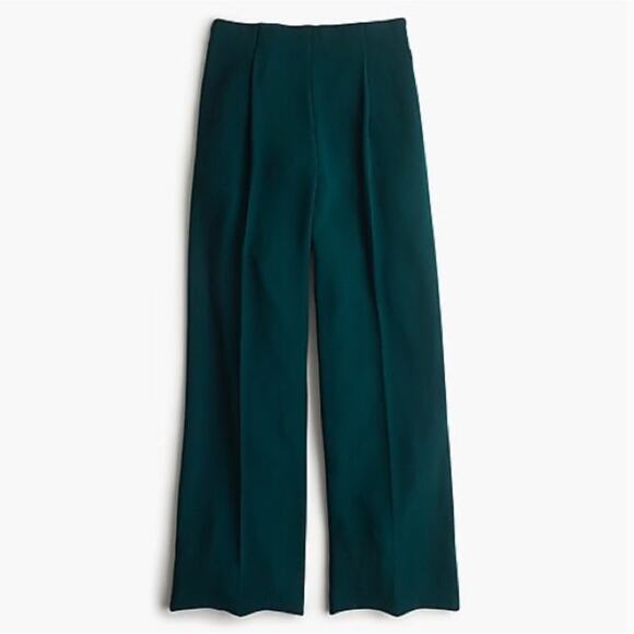 J. Crew Wide Leg Pleated Pant in Matte Crepe Emerald Green H2815 Size 2 - Picture 3 of 12